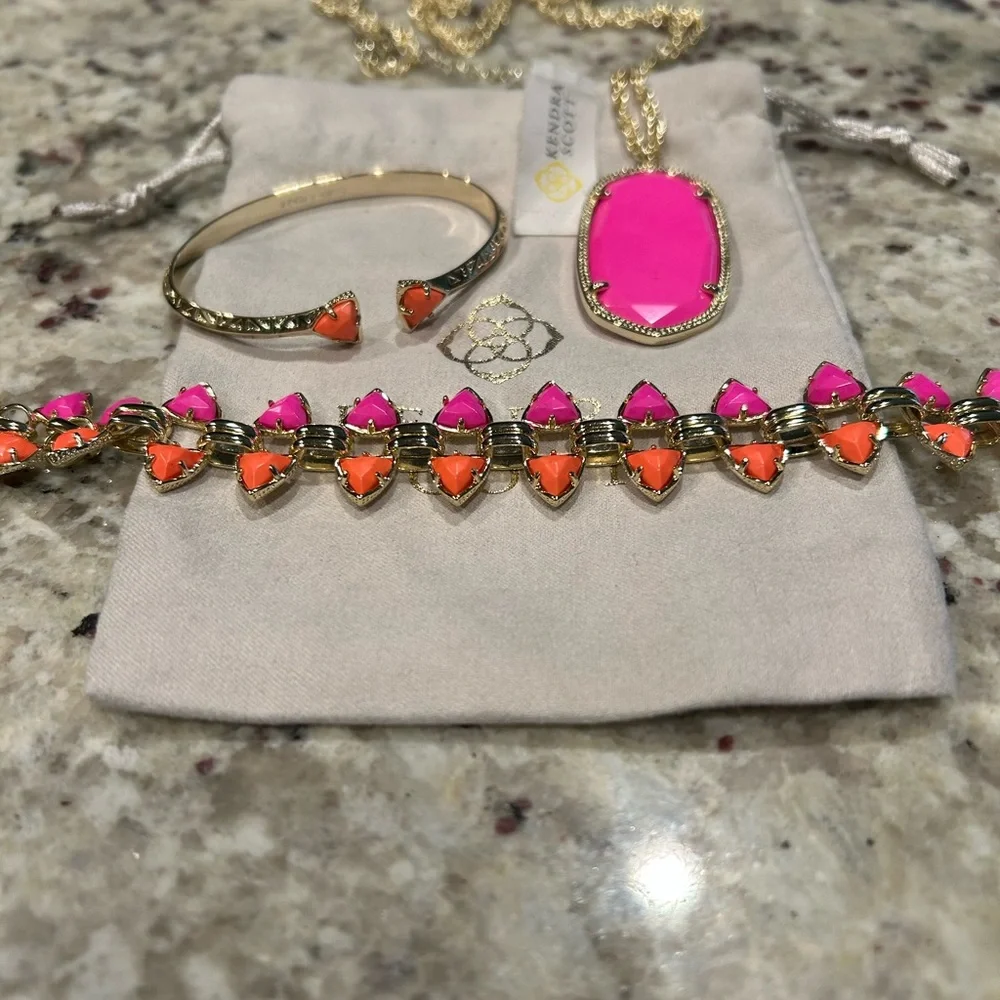 Vintage Kendra Scott Gold Neon Pink and Orange Jewelry Collection - Picture 2 of 2